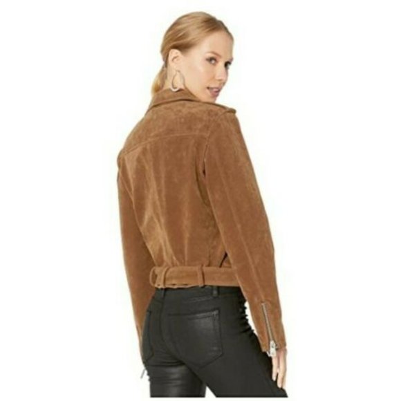 NWT Levi's Women's size 3X Faux Suede Belted Asymmetrical Moto Jacket Cognac Tan - Picture 5 of 10